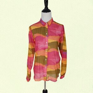 Sezane Pierro Shirt 36 US 4 Sasha Podgurska Long Sleeve Button Up Abstract Print